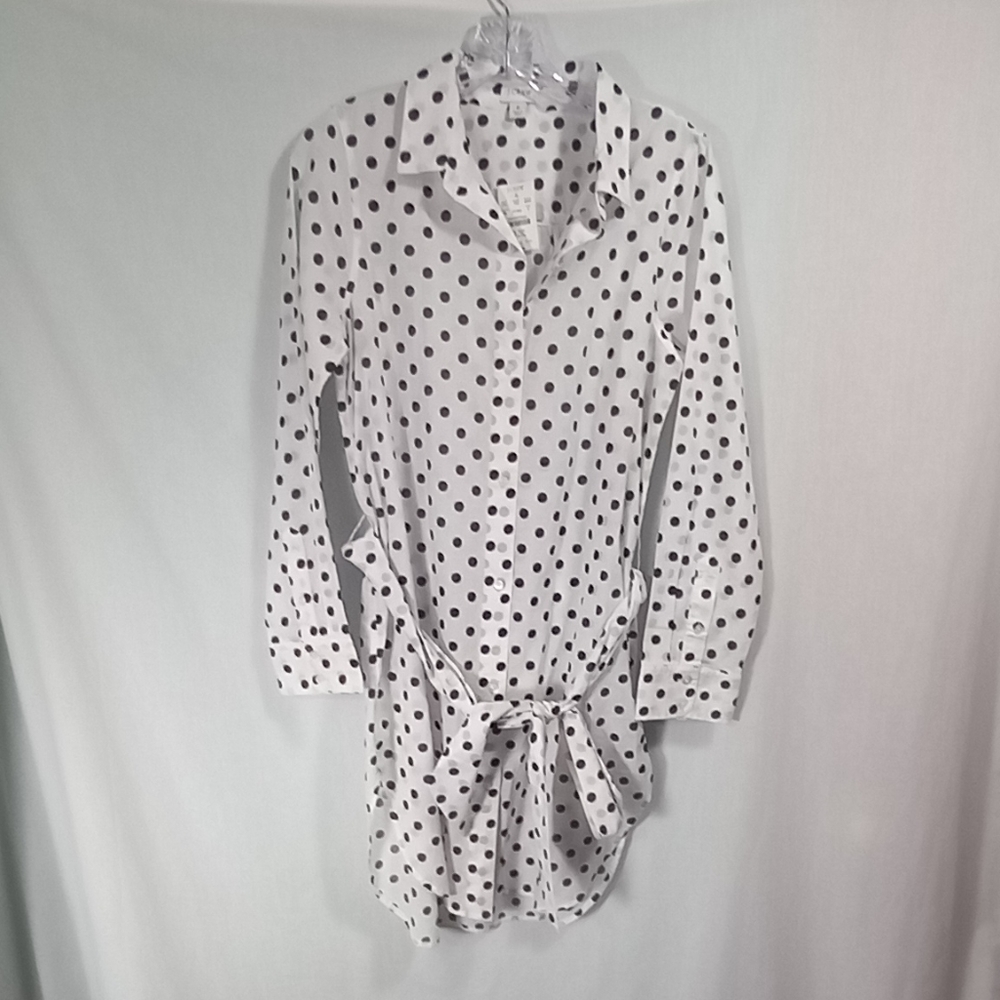 J.Crew White with Black Dots Long Sleeve Button Front Dress Size S NWT